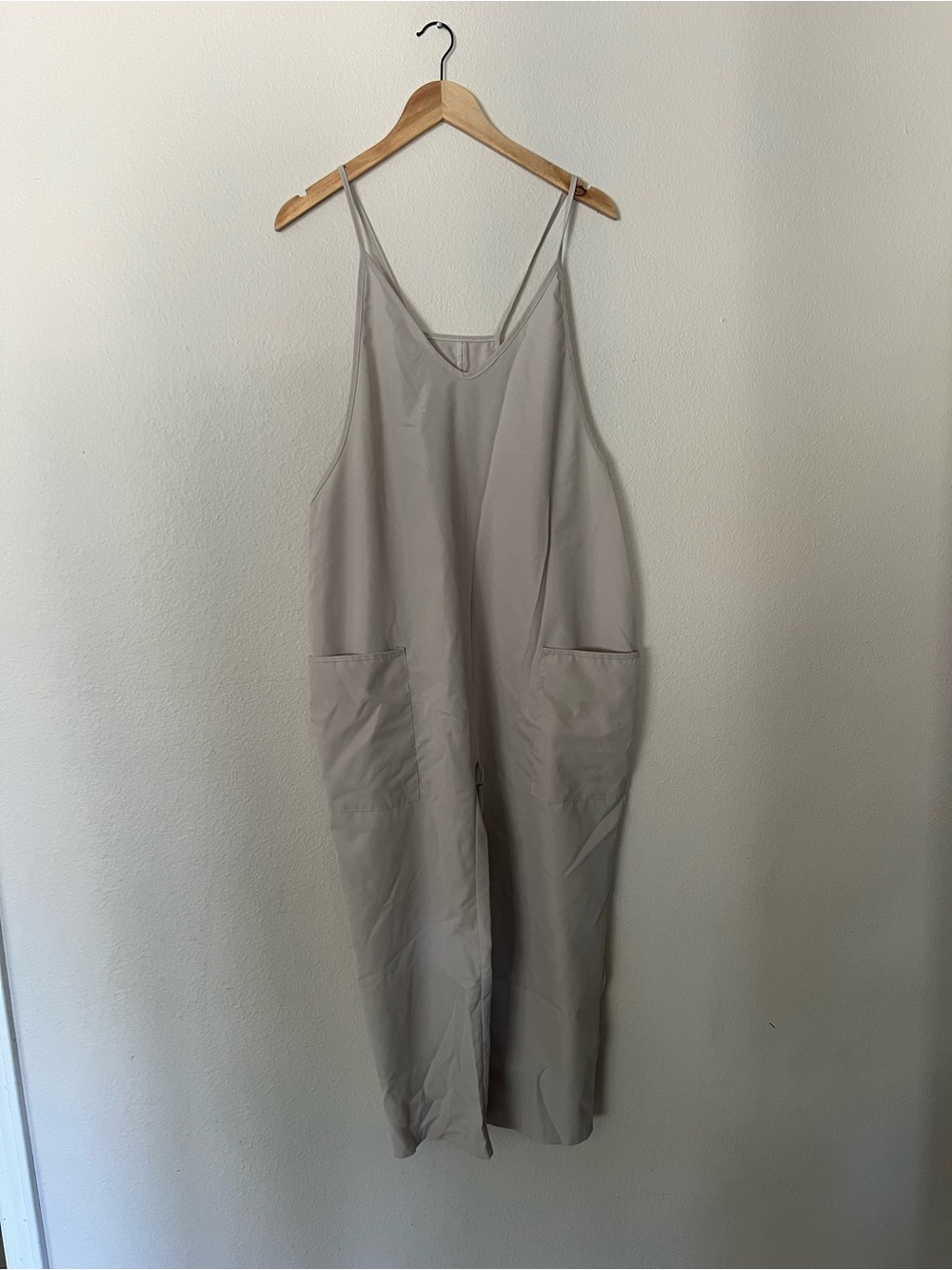 Source Unknown Neutral Taupe-Cream Wide-Leg Strap Jumpsuit